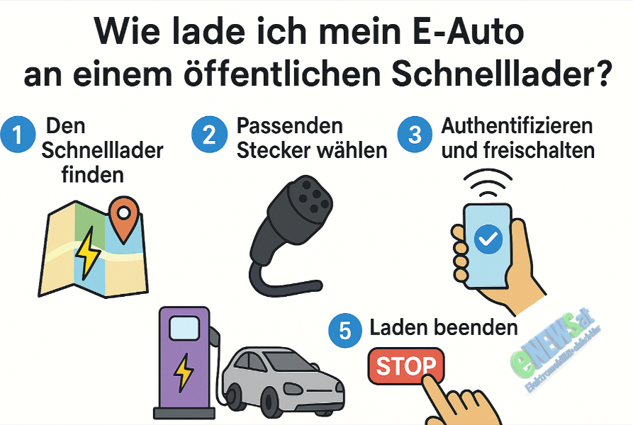Wie lade ich mein E-Auto an einem öffentlichen Schnelllader?